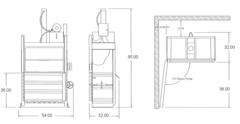 Stock-Room Baler - 36 Inch cardboard baler diagram 