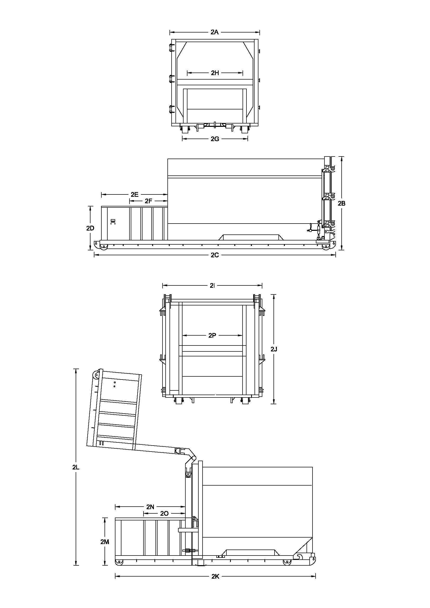 34 Yard Self Contained Compactor Diagram - 2 Yd Charge Box